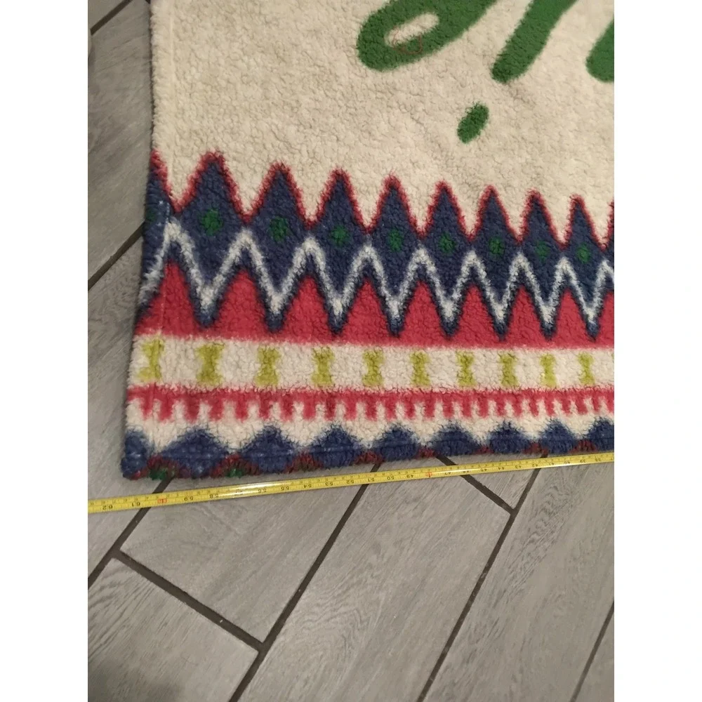 Aerie Sherpa Throw Blanket‎ Cream Green Geometric Pattern Cozy